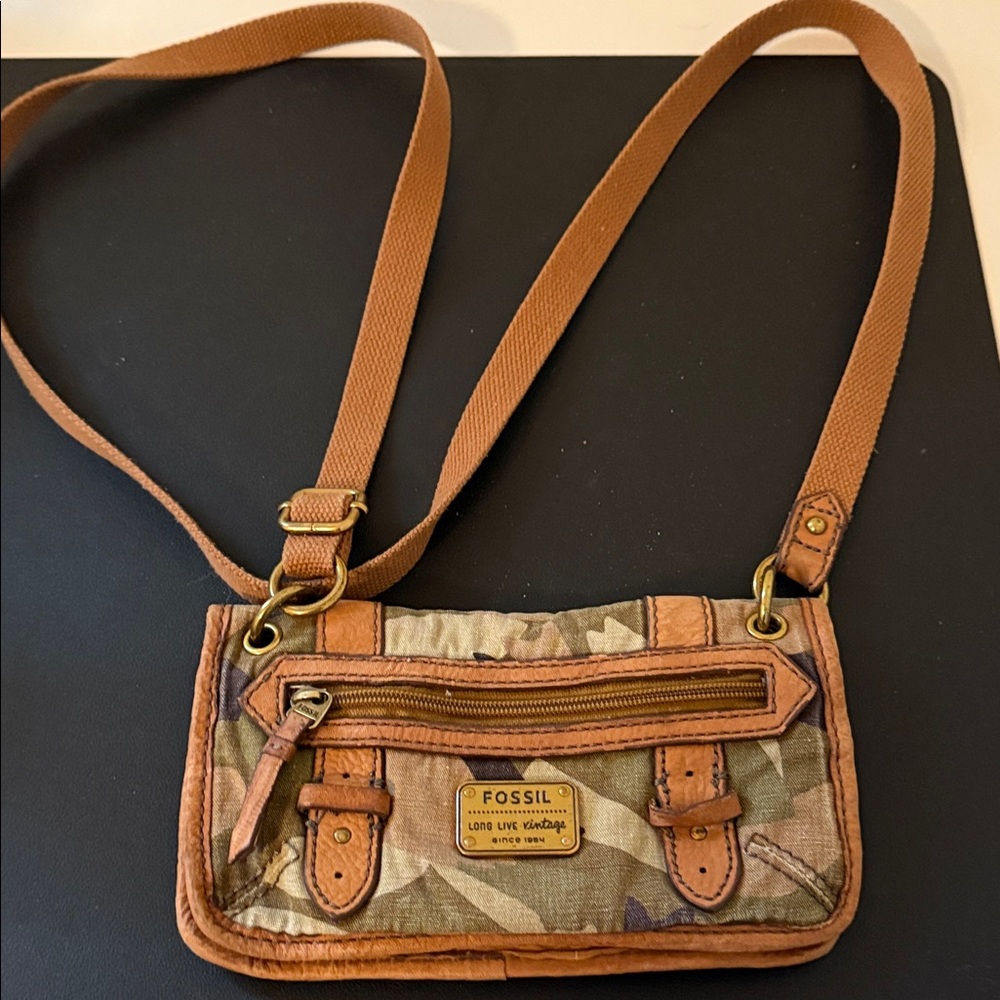 Fossil Camouflage and Tan Crossbody Bag